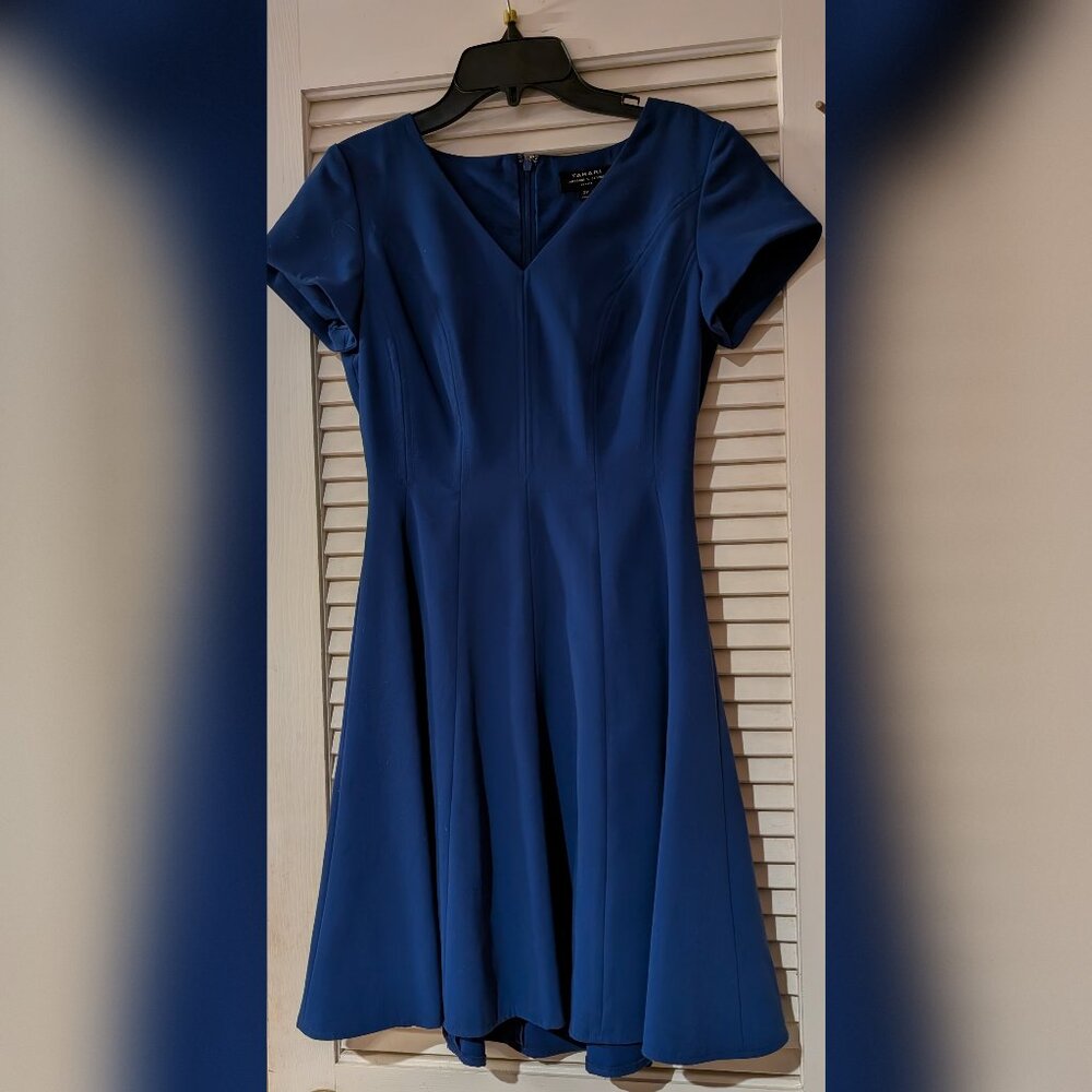 Tahari Arthur S. Levine Blue Fit and Flare Dress | Size 2 Petite